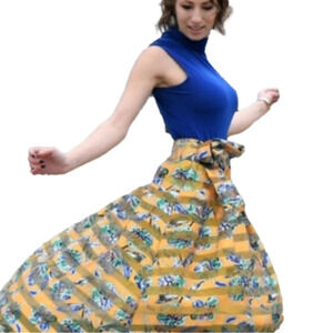 Banjul Pleated Floral High Low Skirt M